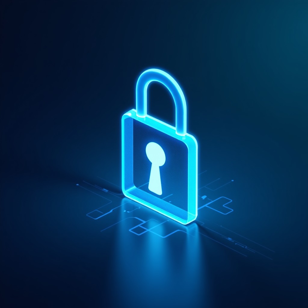 Abstract representation of digital security locks protecting health data on a clean minimalist background 4:3