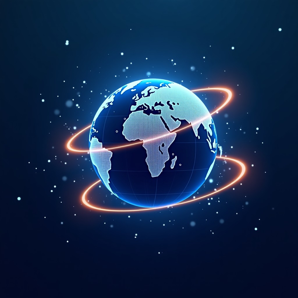 Abstract representation of global connectivity and digital transformation, clean modern graphics, 4:3