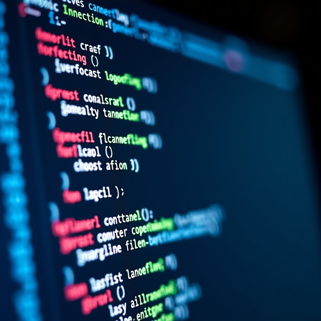 A close up shot of a high end computer monitor showing code snippets and terminal commands in a dark mode interface, crisp details, vibrant colors, 16:9 aspect ratio.