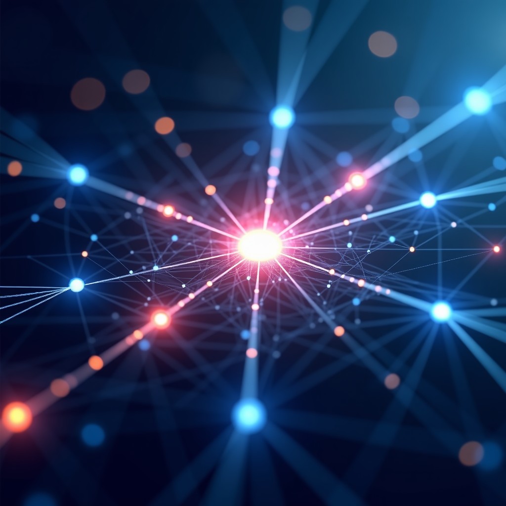 Abstract representation of digital fusion and strategic growth, glowing connections between tech elements, clean geometric background, 4:3