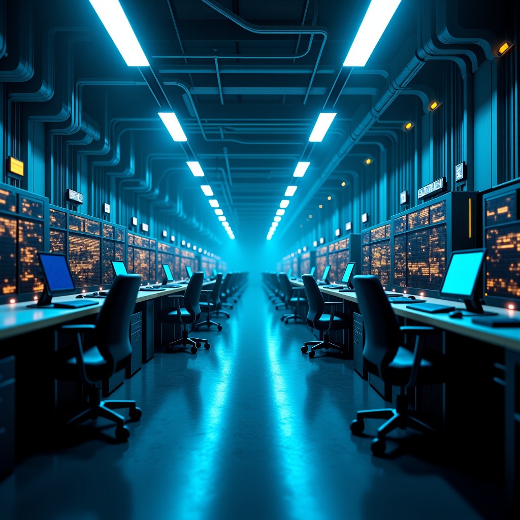 거대한 산업 설비와 인공지능 디지털 연결