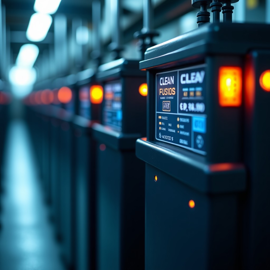 Close-up of clean energy storage batteries and modern electrical grid hardware, cinematic lighting, industrial tech aesthetic, sharp focus, 4:3