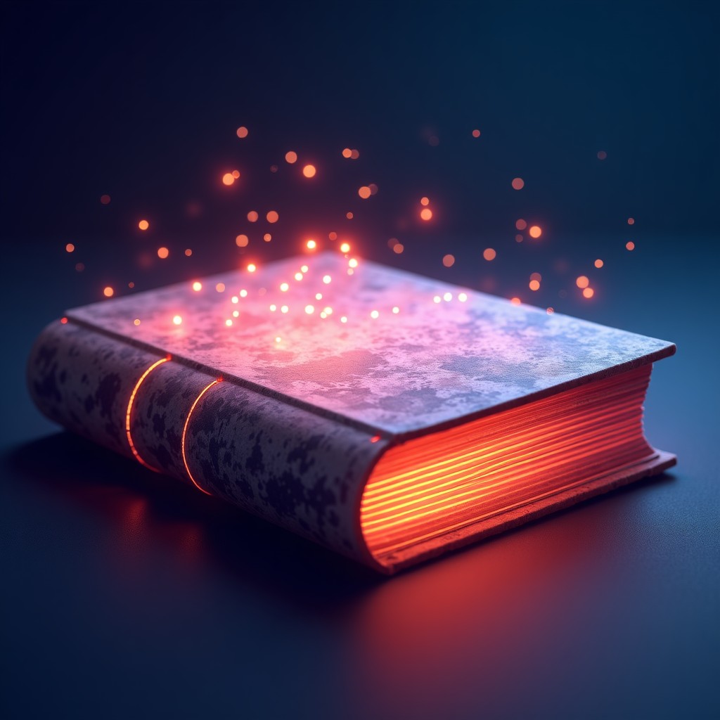 An artistic rendering of an old book blending into modern digital glowing lines, abstract concept, vibrant colors, 4:3