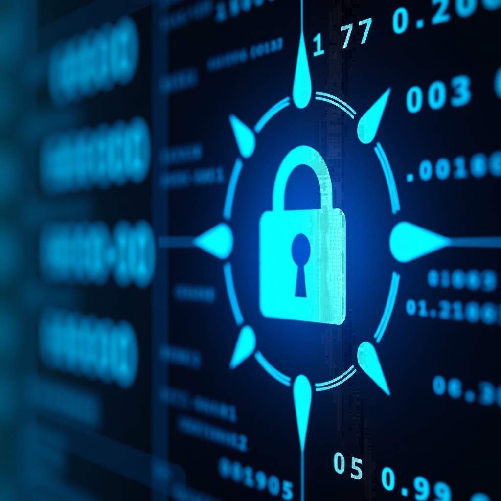 Close up of a secure digital lock being reset, binary data streams, high-tech security interface, clean and sharp details, 4:3 aspect ratio