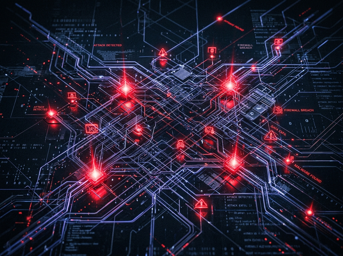 보안 위협을 경고하는 추상적인 디지털 그래픽