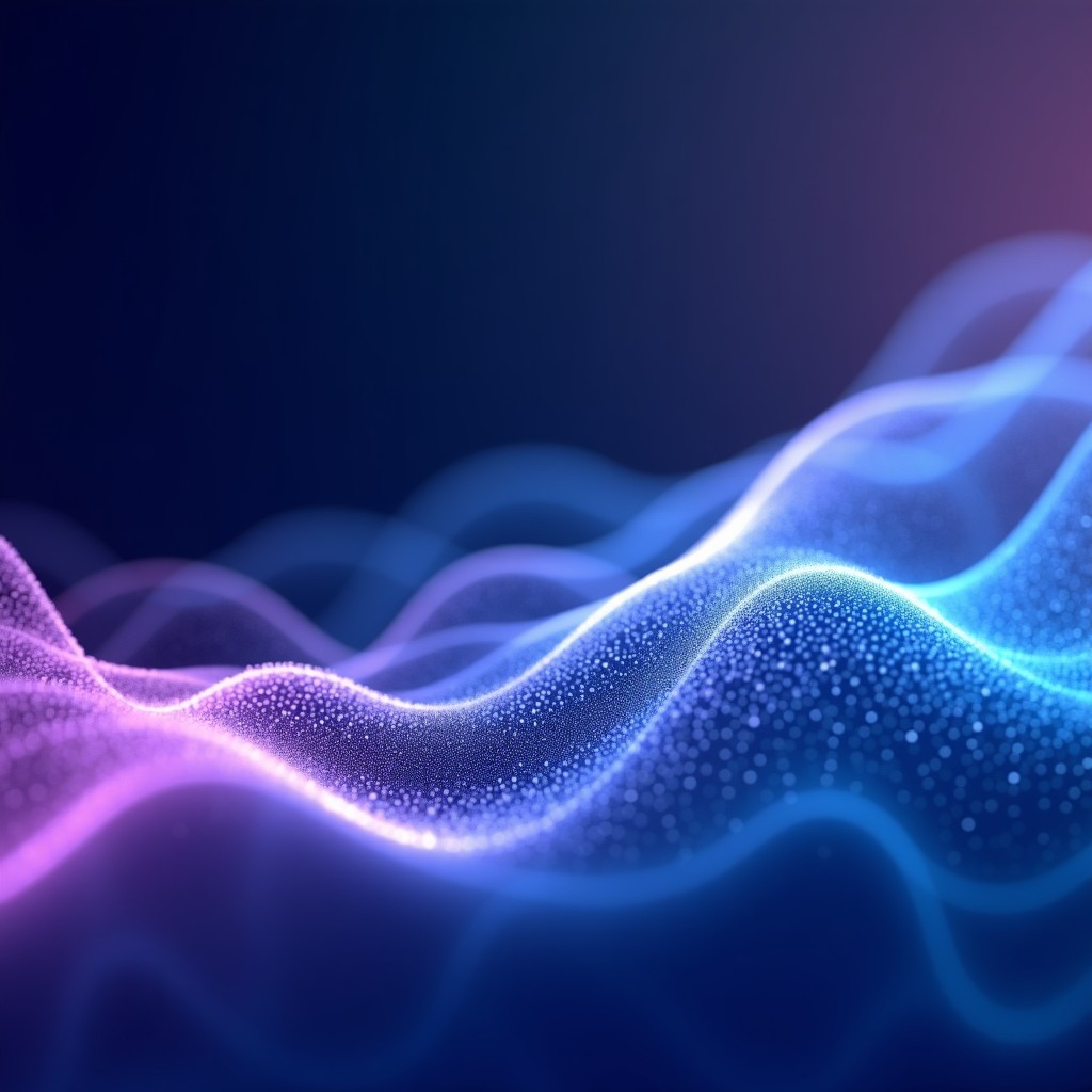 Abstract representation of digital growth and interconnected data streams, vibrant blue and purple gradients, minimal and modern composition, 4:3