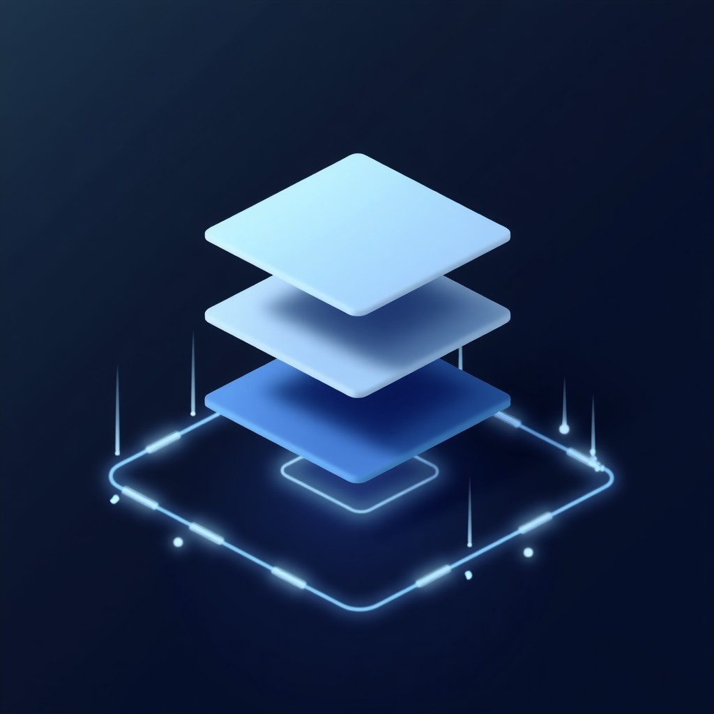 A conceptual image of digital security layers and data protection, minimalistic modern infographic style, high contrast, geometric shapes, 16:9 aspect ratio.