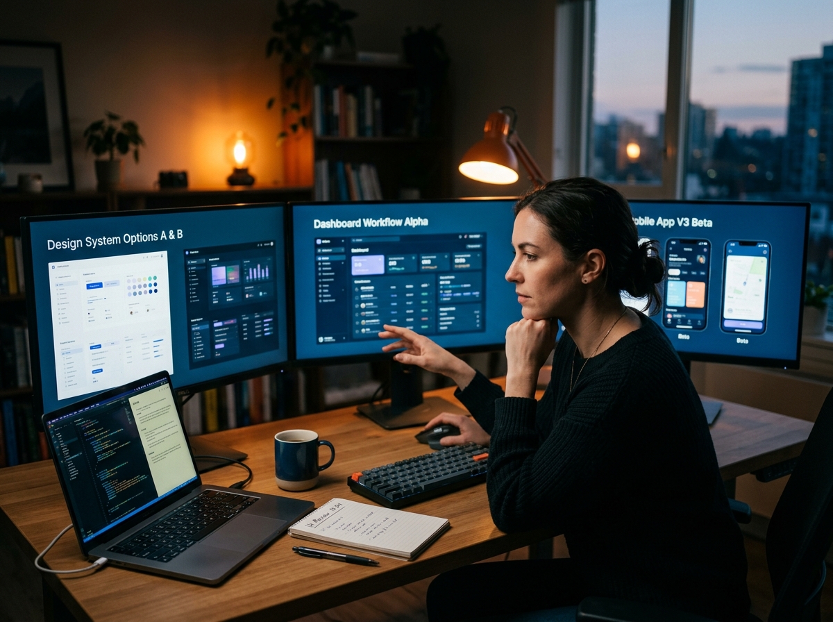 다양한 기술 선택지를 고민하는 개발자 모습