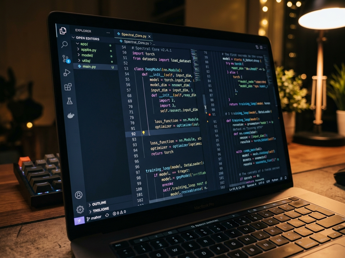 코드 작업 중인 화면과 노트북