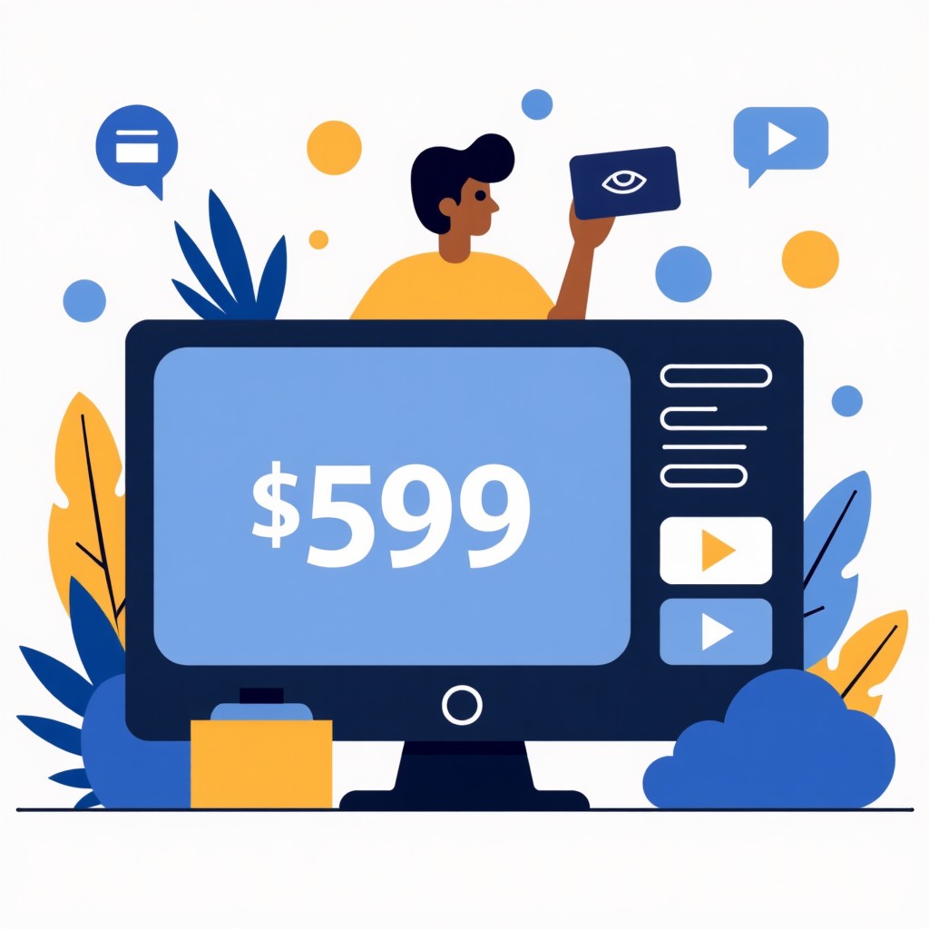 A stylized conceptual illustration of a budget-friendly digital streaming subscription, minimalist design, clean composition, 4:3 aspect ratio