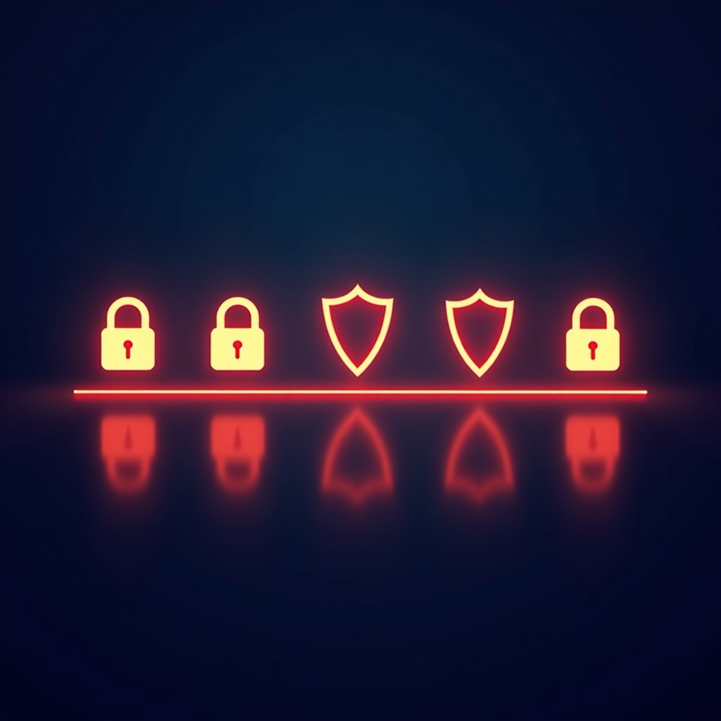 An abstract representation of digital safety locks and shields glowing over a video editing timeline, clean infographic style, high contrast, 16:9 aspect ratio.
