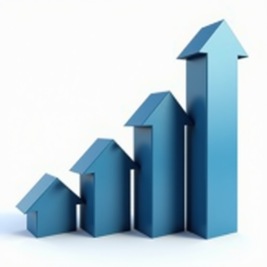 Financial growth concept with abstract geometric shapes rising upwards, professional business atmosphere, clean design, 4:3