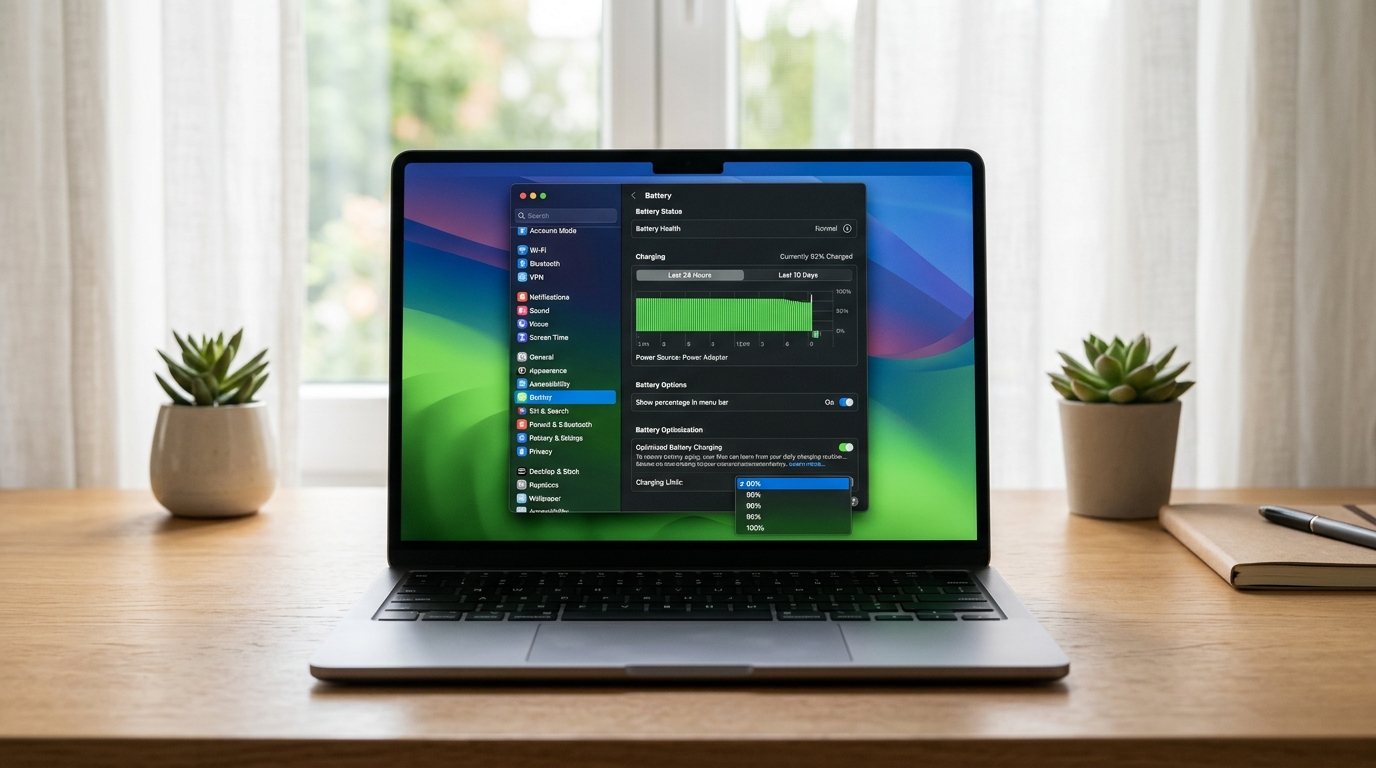 맥북 충전 효율 설정 화면