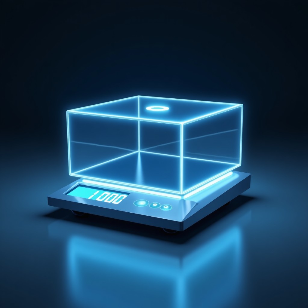 Digital scales weighing technology and ethics, futuristic and professional design, high quality, realistic, 4:3