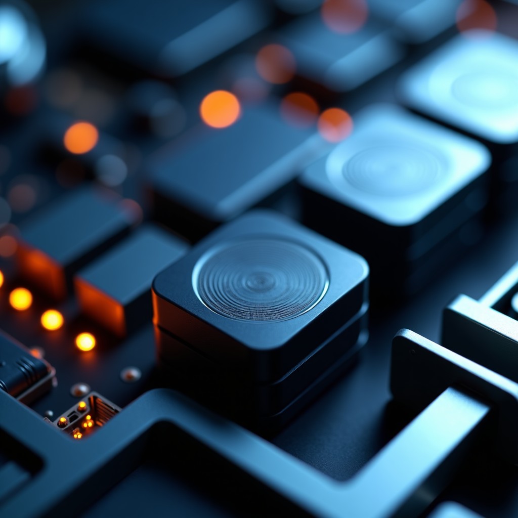 Close-up shot of sophisticated server cooling hardware with metallic textures, soft industrial lighting, depth of field, high resolution, 4:3