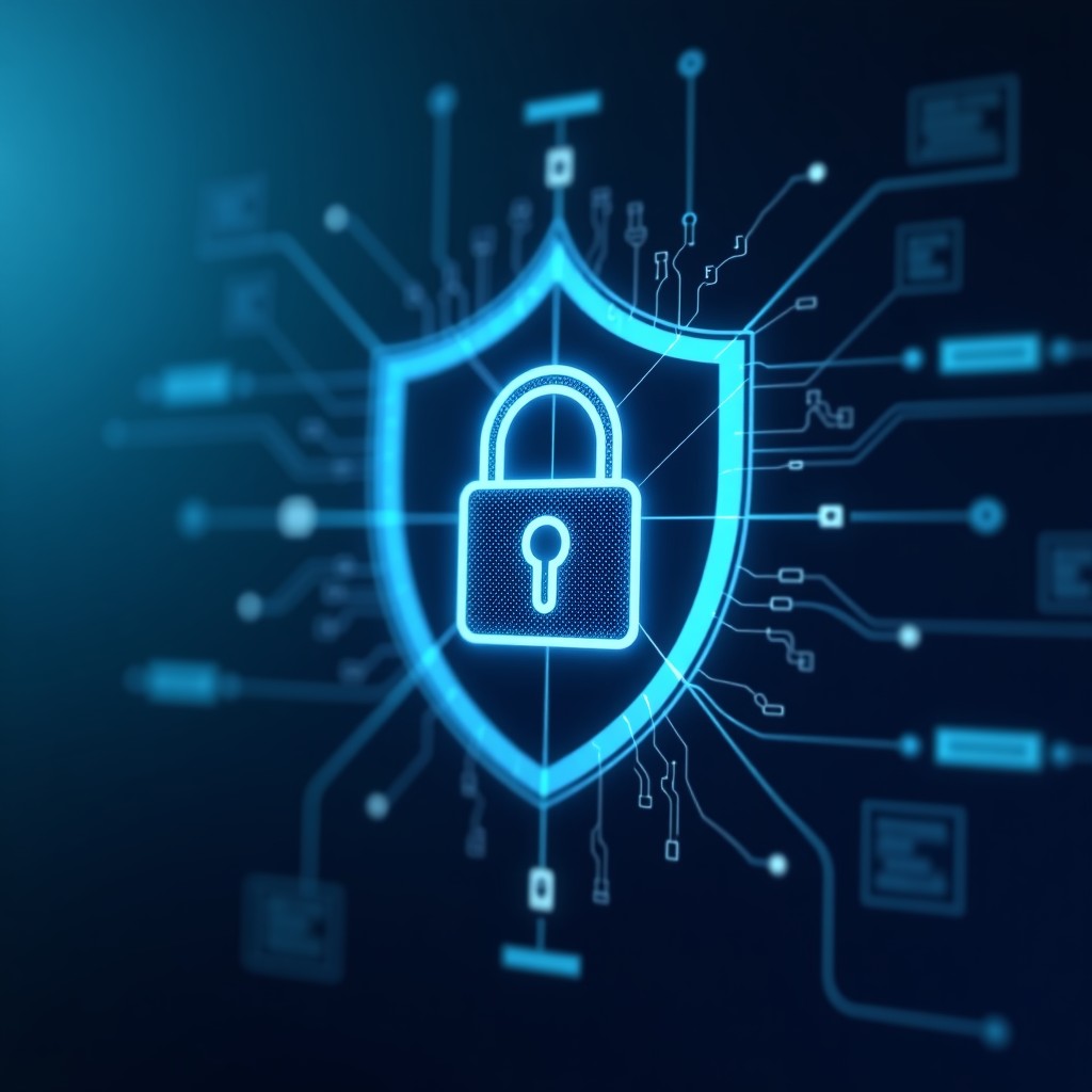 High-tech security concept showing a lock icon integrated into a modern digital interface, subtle gradients, clean and professional design, high quality 4:3