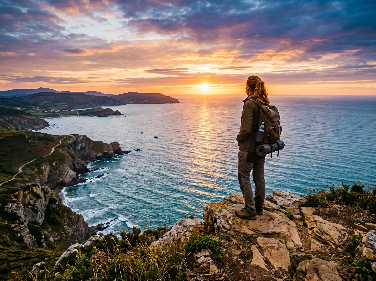 아름다운 여행지 풍경을 즐기는 여행자