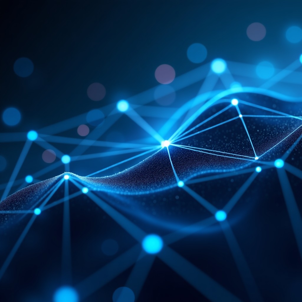 Concept of artificial intelligence and network connectivity, interconnected data nodes, glowing neural network style, 16:9 aspect ratio