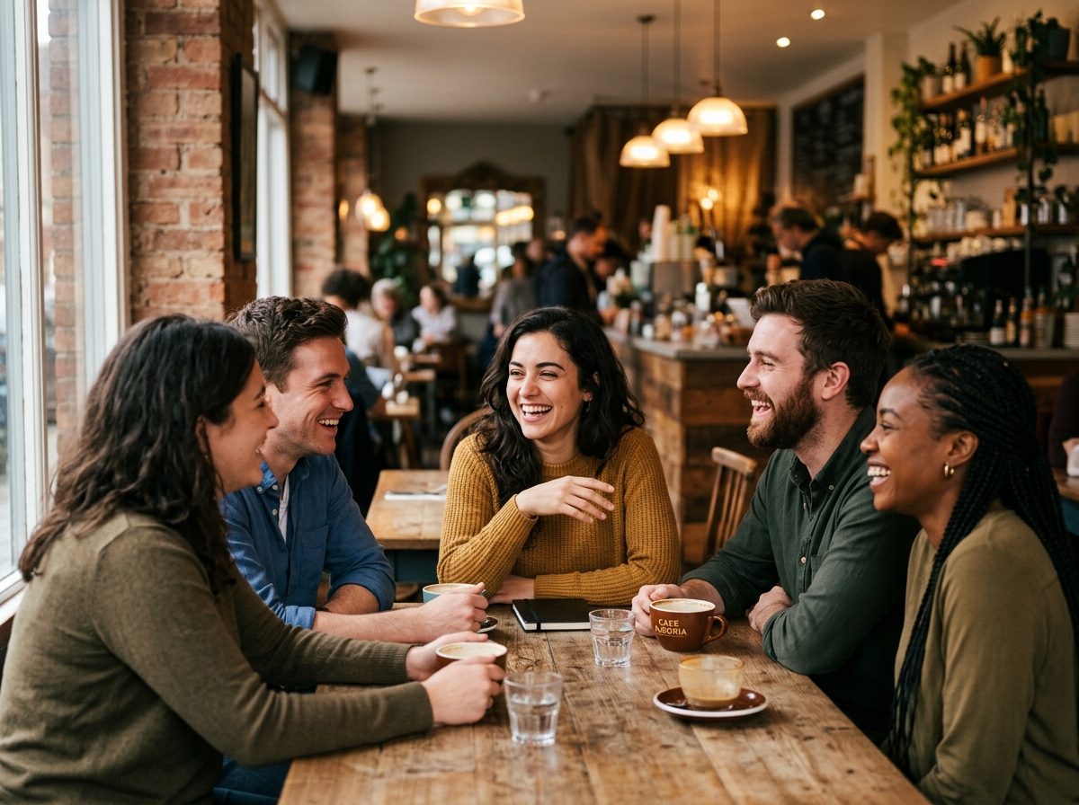 사람들과 대화하는 따뜻한 분위기