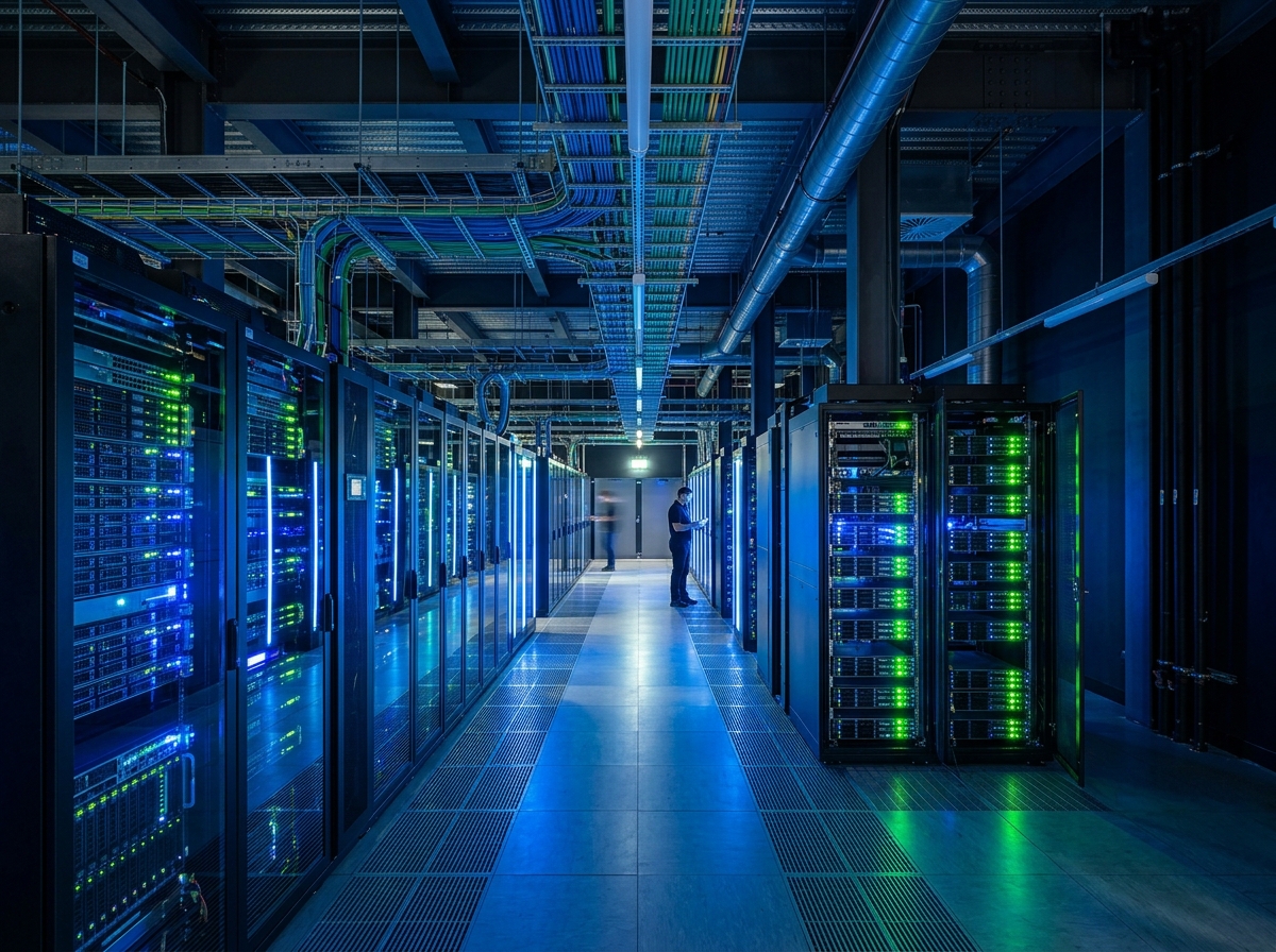 거대한 서버실과 데이터센터의 모습