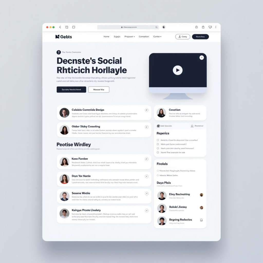 A modern and clean web interface design showing a professional decentralized social network profile page, high resolution, minimalist aesthetic, 4:3