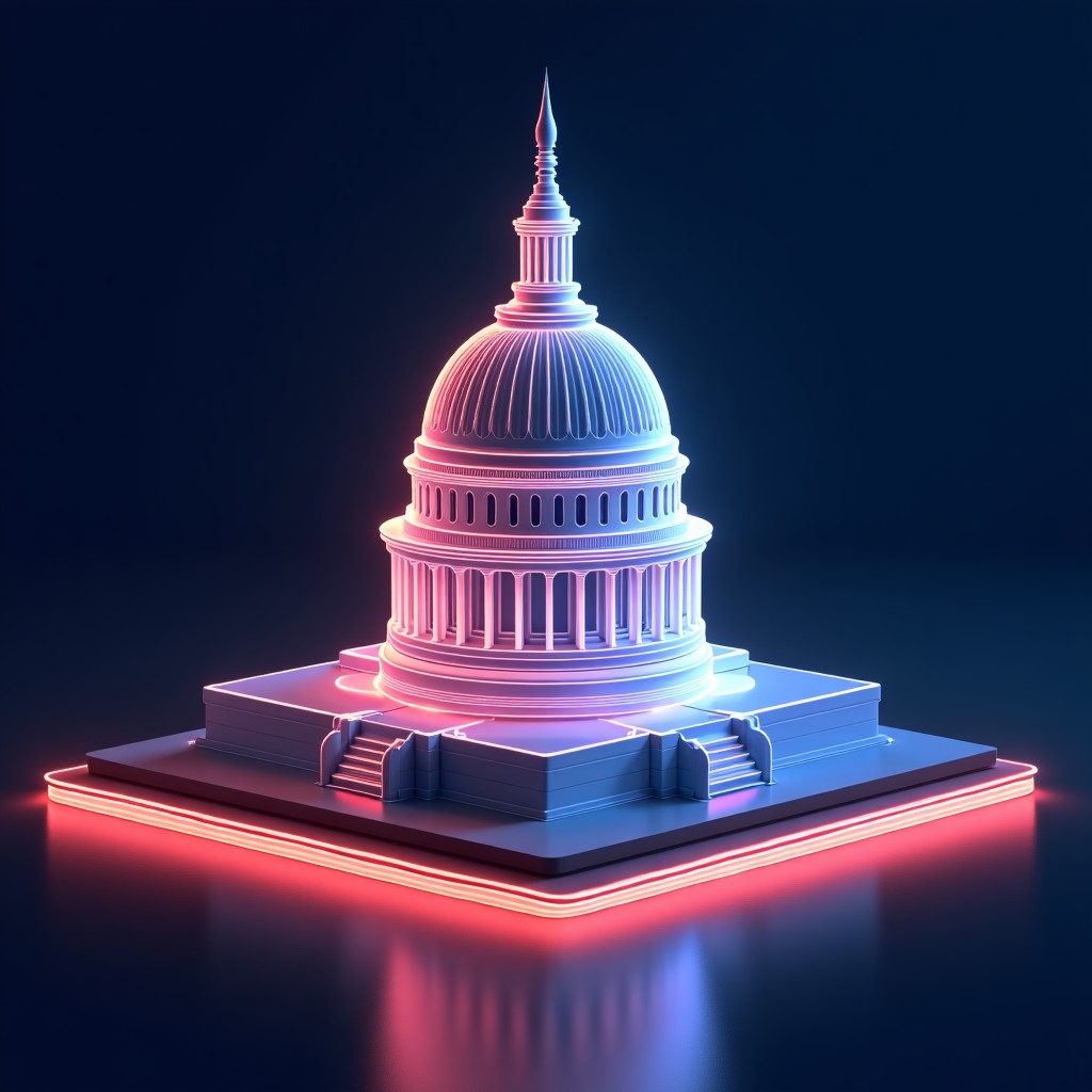 Abstract representation of government policy and digital tech integration, glowing lines, professional studio setting, 4:3