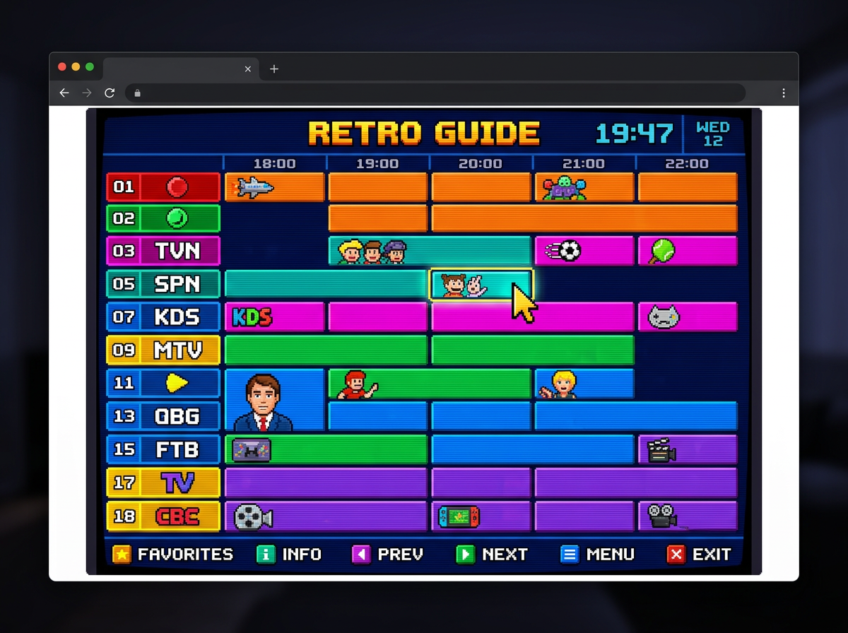 채널서퍼의 레트로 TV 가이드 인터페이스