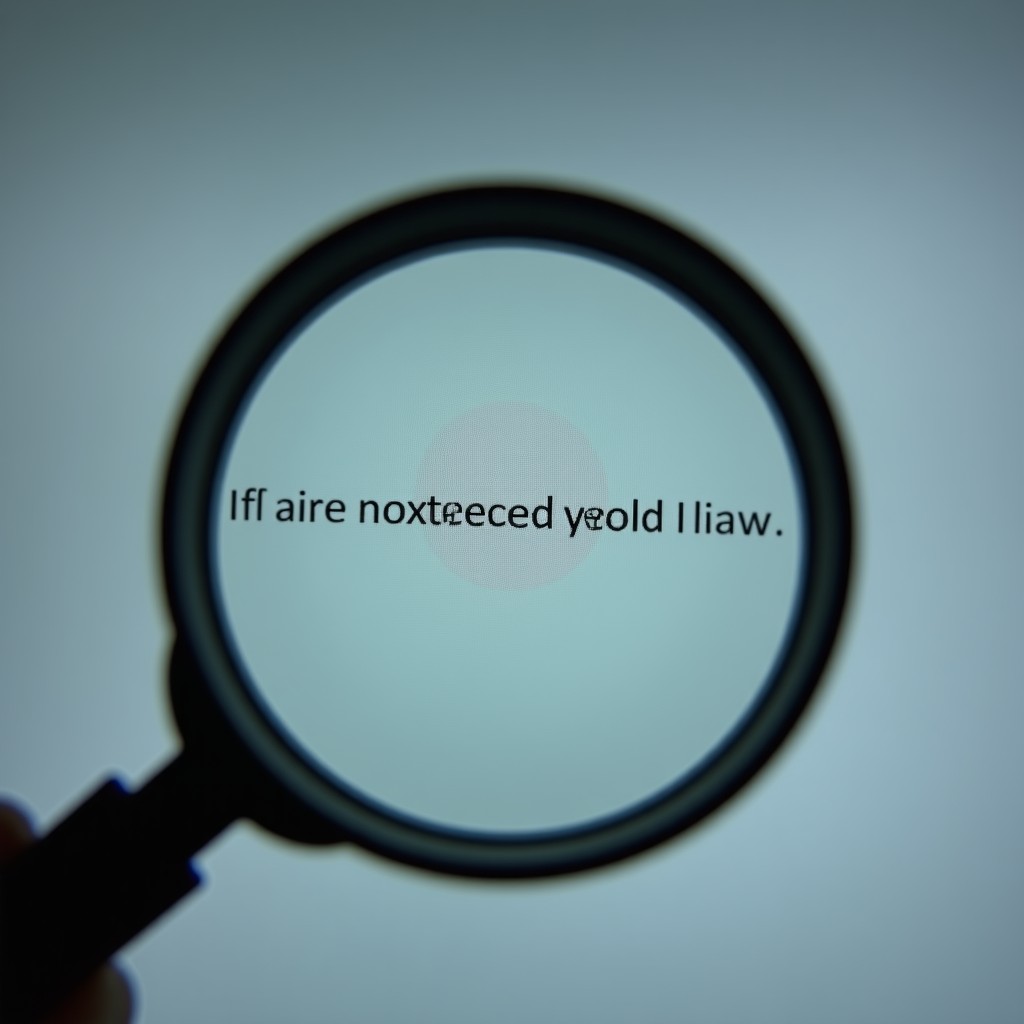 Close up of a magnifying glass over a digital screen displaying distorted pixels and fake media content, neutral gray background, realistic photography, 4:3 aspect ratio