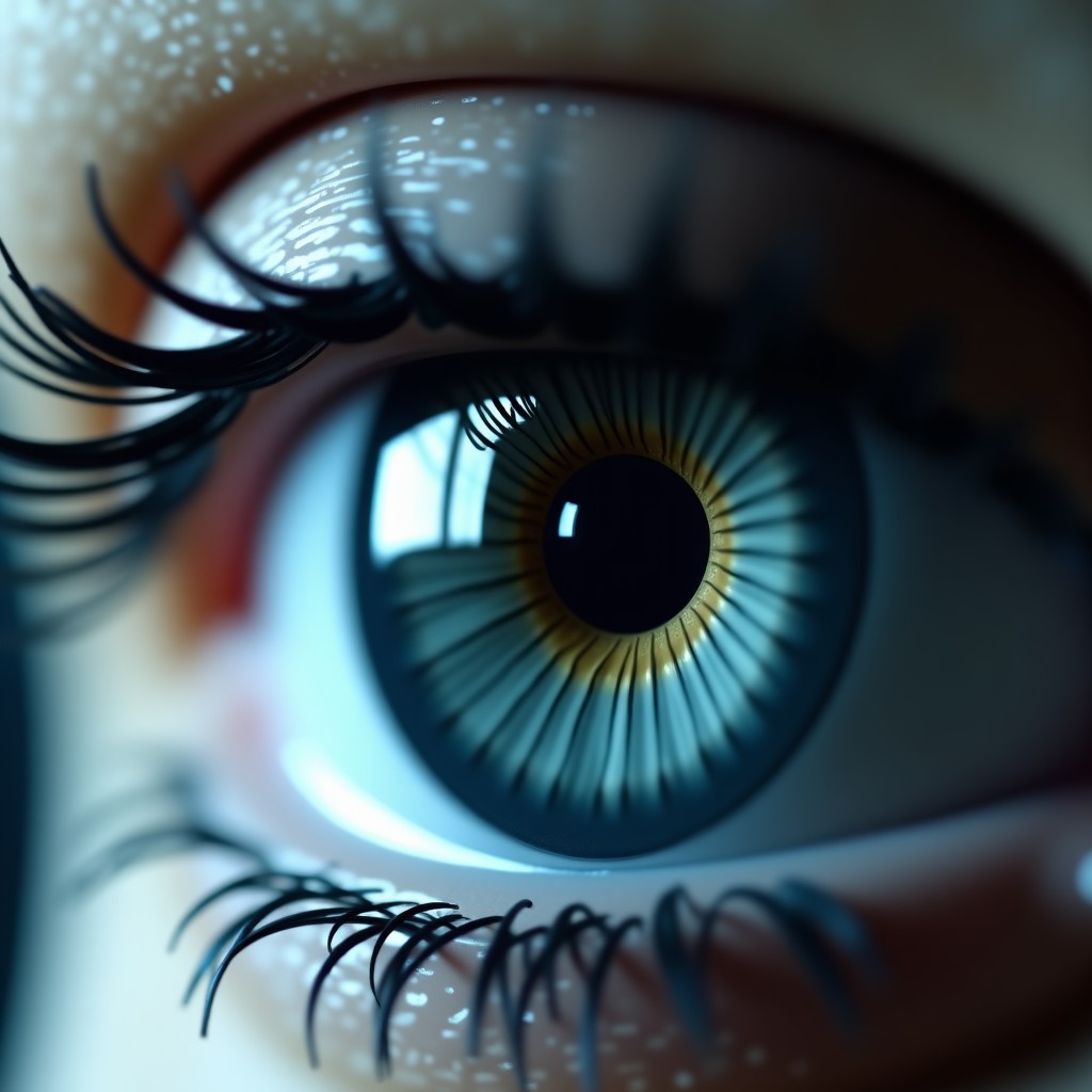 Conceptual image showing a camera lens reflection with binary code, highlighting the contrast between recording and privacy, neutral professional colors, 4:3 ratio.