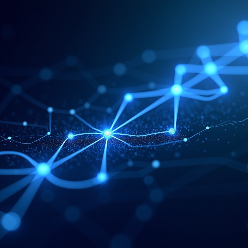 Abstract representation of digital feedback loops and user experience metrics. Glowing lines and nodes in a dark blue theme. 4:3