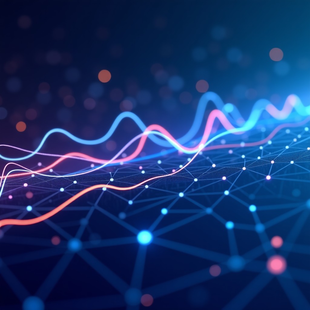 Abstract representation of complex logical thinking and analytical data processing, cool blue and purple tones, sharp lines, professional data science environment, 1:1
