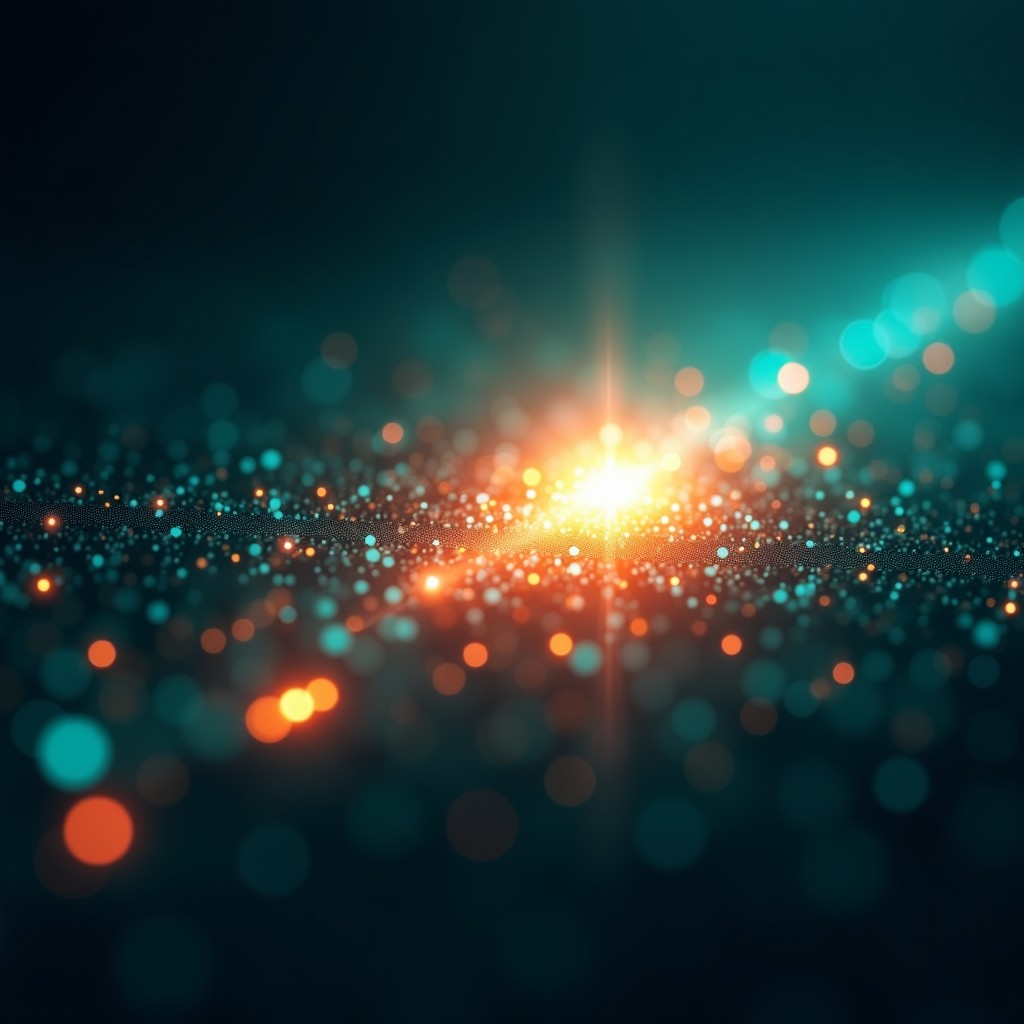 Abstract representation of digital binary codes drifting away from a central glowing core of light. The codes are dissolving into a soft blur. Dark background with vibrant teal and orange highlights. 1:1