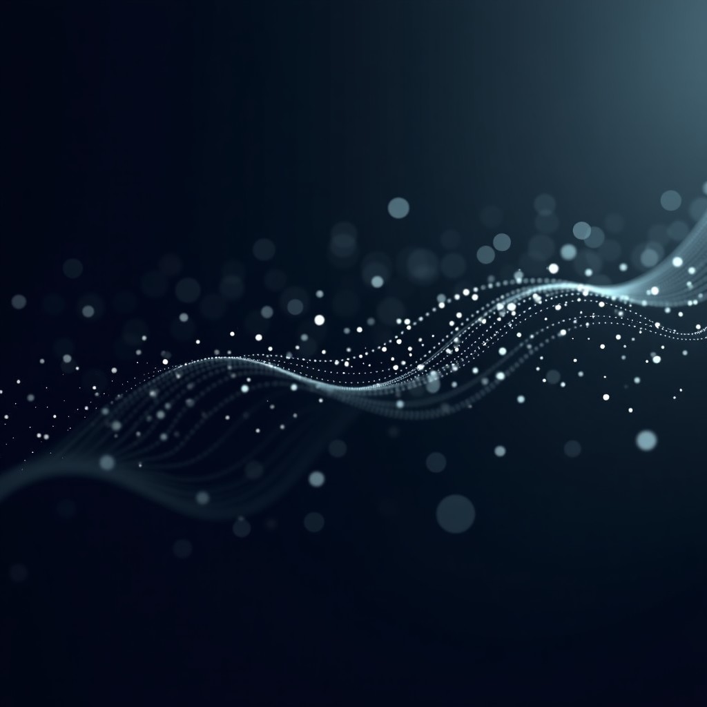 Data flow visualization, interconnected network nodes, binary code patterns, dark background, sharp details, minimalist style, 4:3 ratio