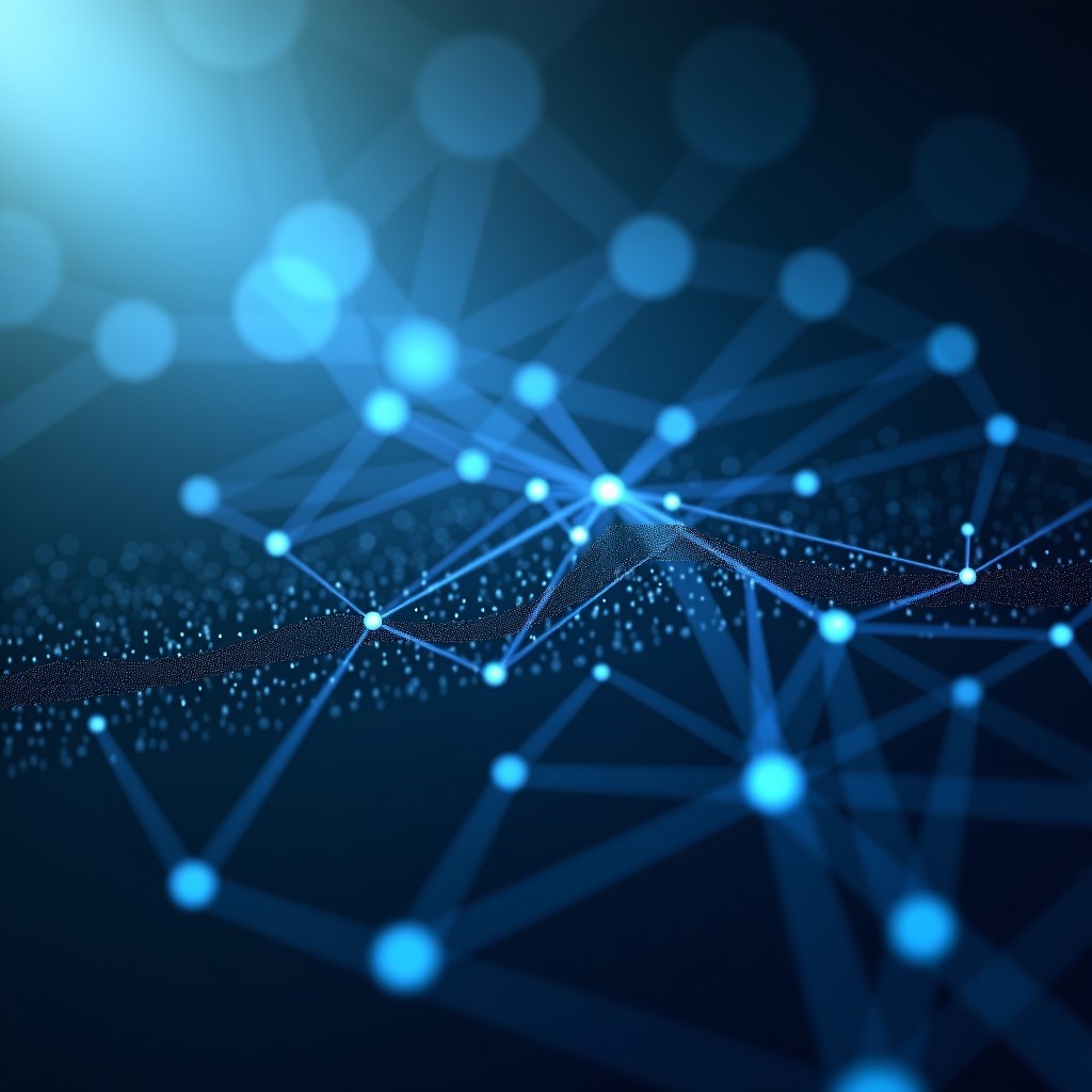 Abstract representation of a neural network processing complex nodes, soft lighting, professional tech background, high-end visual style, 4:3.