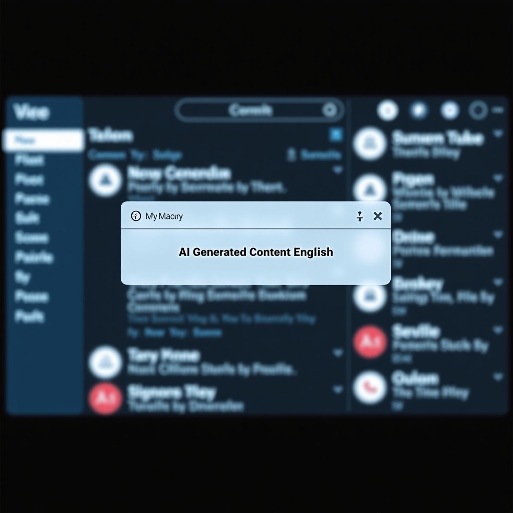 A modern digital interface of a social media platform displaying a video post with a clear translucent warning overlay saying AI Generated Content in English. The background shows a stylized news feed. Professional studio lighting, 4:3.
