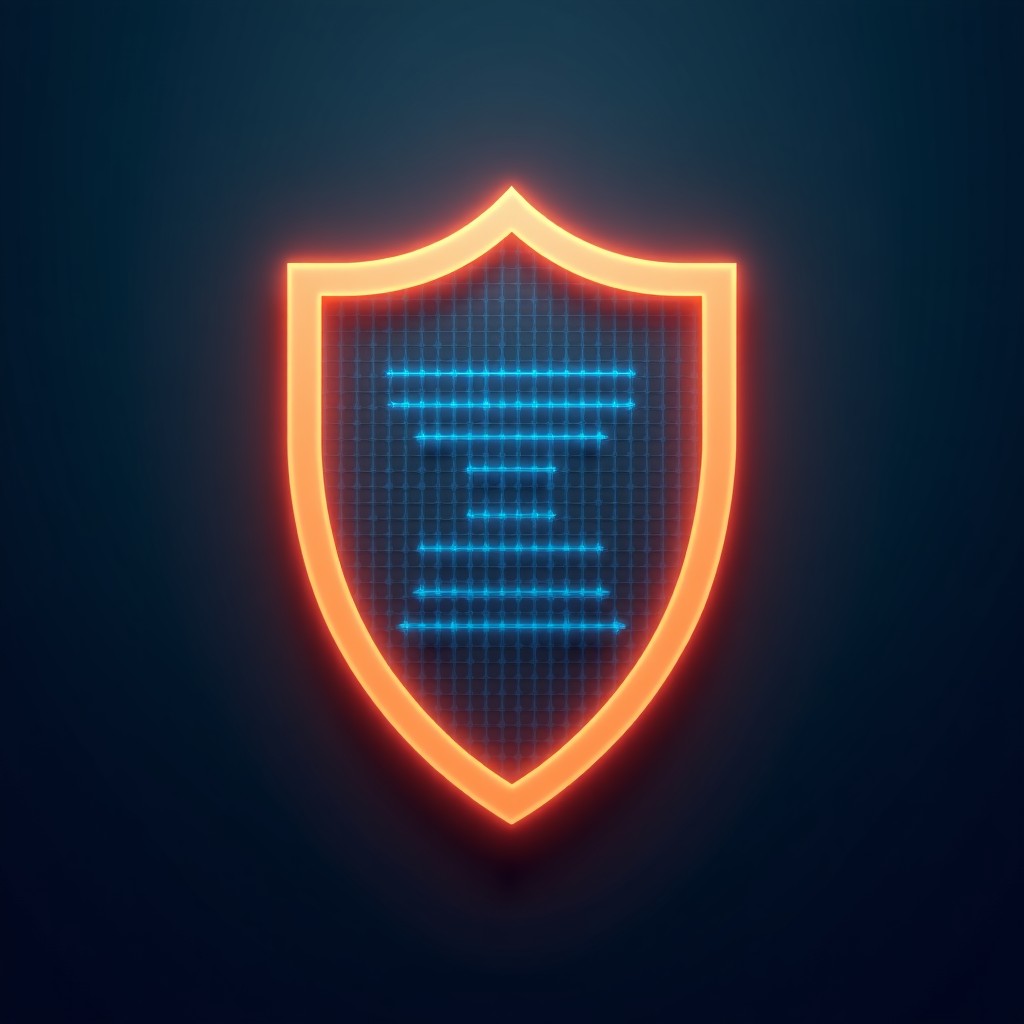 Conceptual art of a protective shield surrounding glowing digital code, representing AI safety guidelines, minimalist professional style, 4:3 aspect ratio.