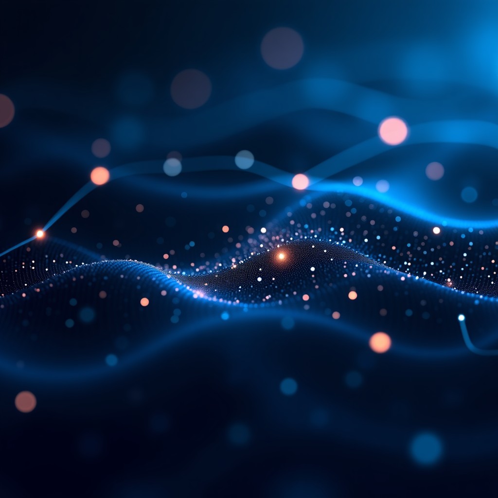 Abstract representation of AI data processing with glowing neural network lines on a dark blue background, professional tech style, 4:3 aspect ratio.